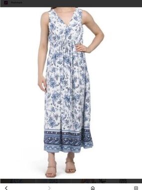 Lucky Brand Sleeveless Blue White Paisley Maxi Dress small Ptp 17 bohemian beach